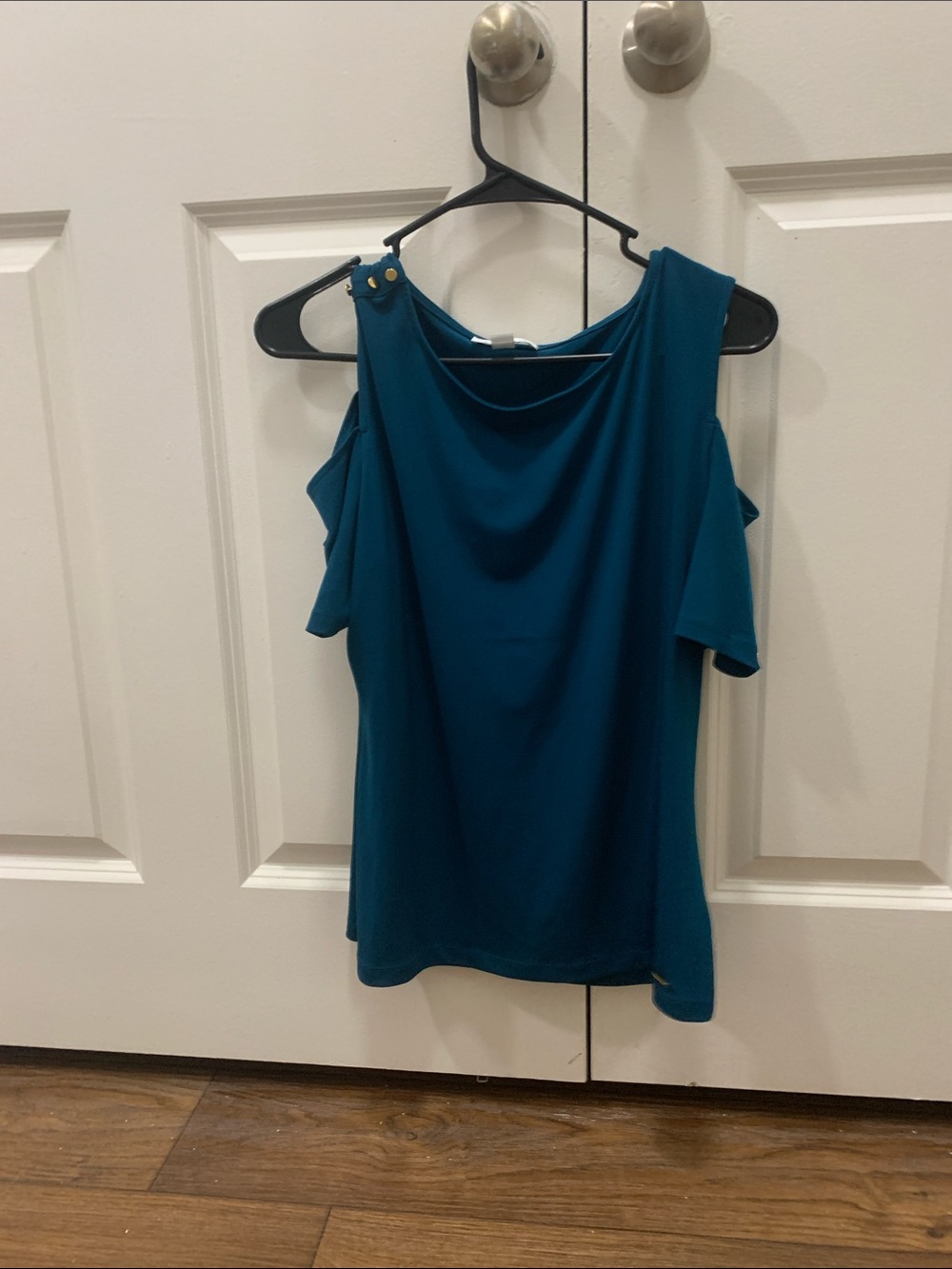 Calvin Klein Teal Cold-Shoulder Short Sleeve Top